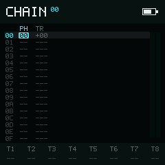 NullPerator Chain view with phrase and transpose columns