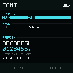 NullPerator Font page with Case and Font rows