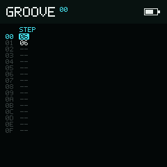 NullPerator Groove view showing a sixteen-step timing pattern