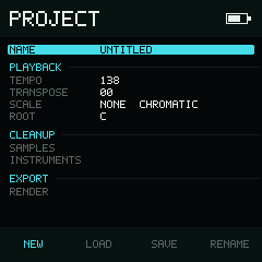 Project page with the Name row selected