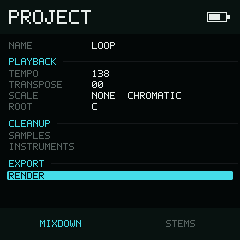 NullPerator Project page with the Render action selected