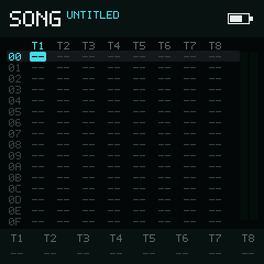 Empty Song view with row numbers on the left and eight tracks across the screen